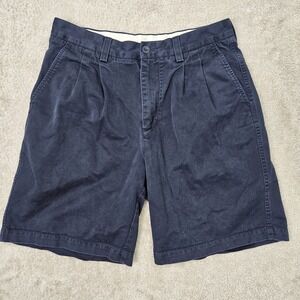 Gap Authentic Khakis Double Pleated Chino Shorts Mens 31 Navy Blue 8" Inseam